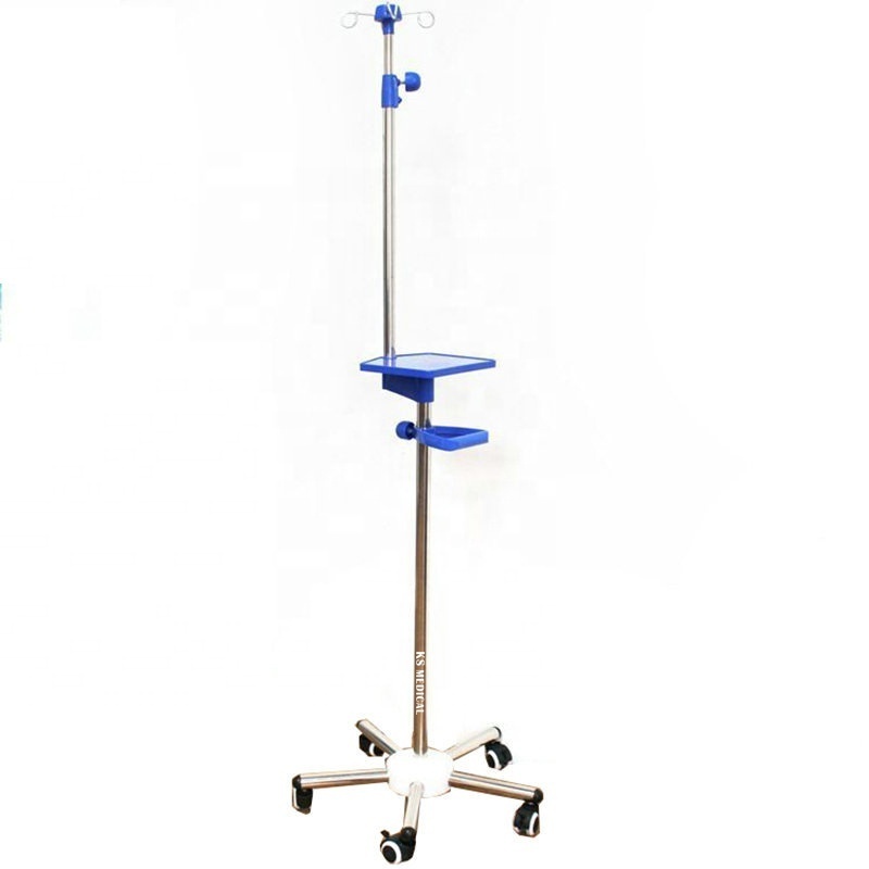 KSMED Iv pole with pump stand KSM-IVP cheap price stainless steel medical 4 leg drip infusion stand for hospital bed