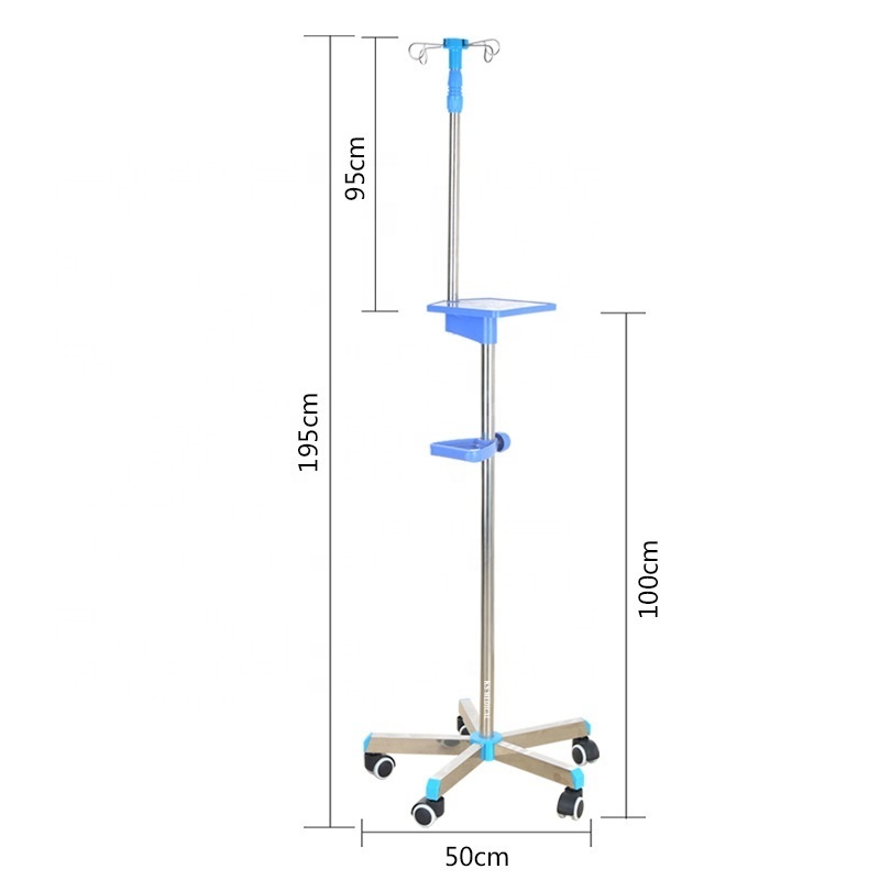 KSMED Iv pole with pump stand KSM-IVP cheap price stainless steel medical 4 leg drip infusion stand for hospital bed