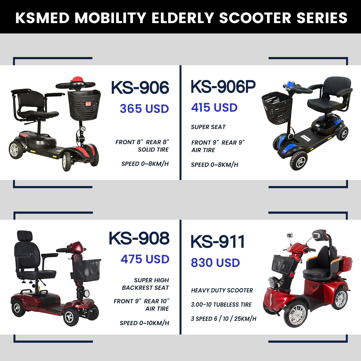 KSM-906 Mobility scooter 4 wheel electric elderly wholesale folding electric scooter high quality electric scooters powerful