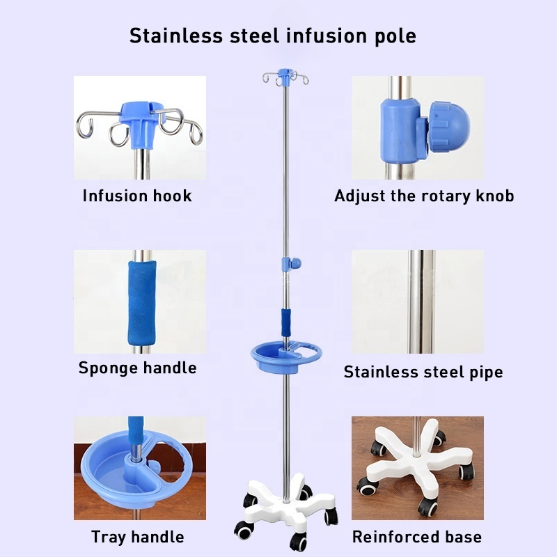 KSMED Iv pole with pump stand KSM-IVP cheap price stainless steel medical 4 leg drip infusion stand for hospital bed