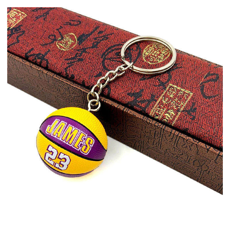 Stock wholesale famous basketball club rubber lakers 3D pvc basketball keychain for decoration