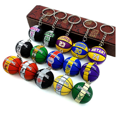 Stock wholesale famous basketball club rubber lakers 3D pvc basketball keychain for decoration