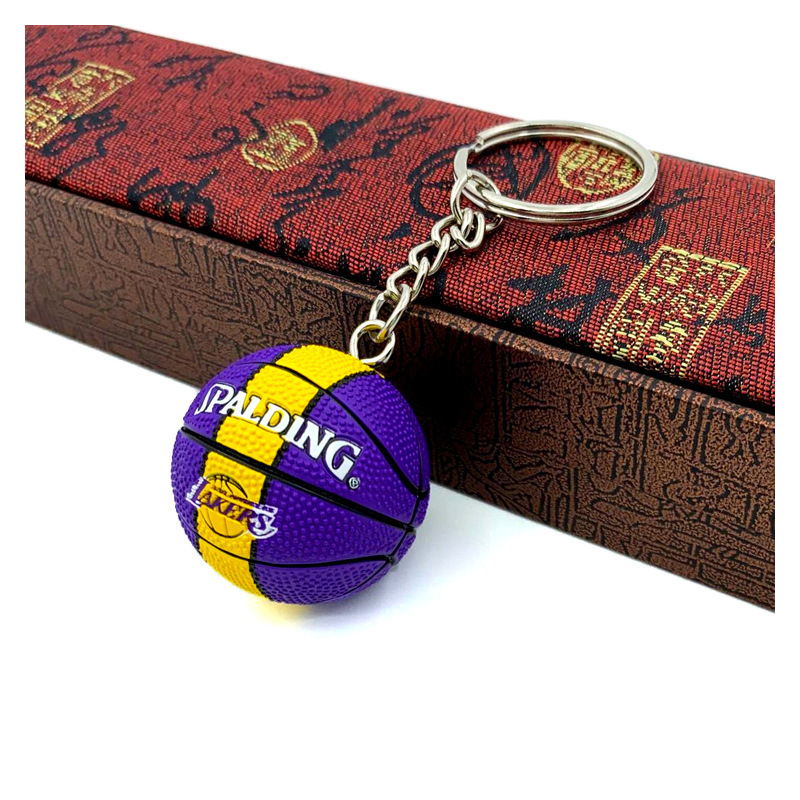 Stock wholesale famous basketball club rubber lakers 3D pvc basketball keychain for decoration