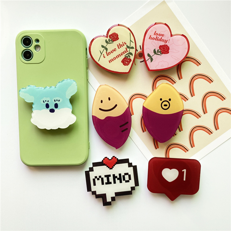 Custom print anime acrylic glitter epoxy cell phone grip mobile phone holder heart griptok holder