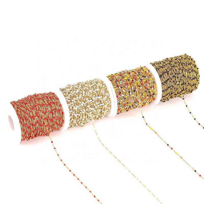 Colorful enamel beads gold plated stainless steel chain necklace bracelet accessories DIY jewelry making findings