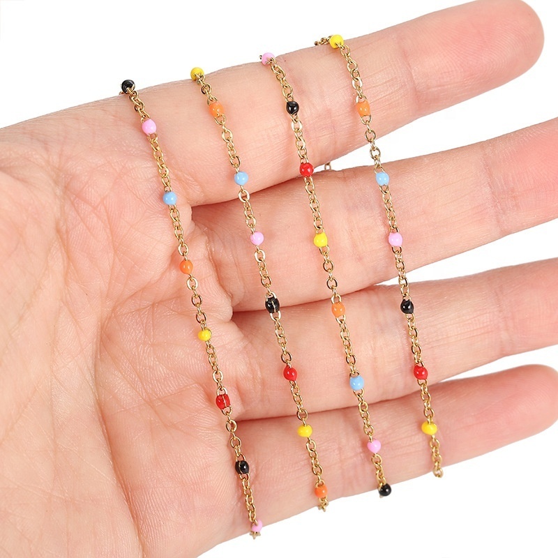 Colorful enamel beads gold plated stainless steel chain necklace bracelet accessories DIY jewelry making findings