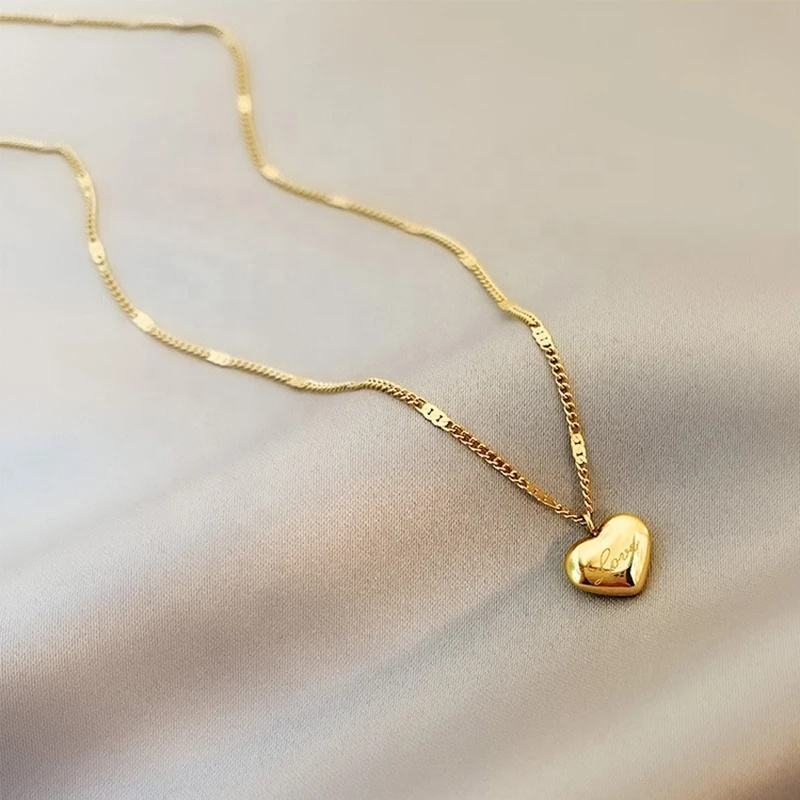 Solid Silver Love Heart Necklace Gold Plating Delicate Love Heart Pendant Necklace Stainless Steel