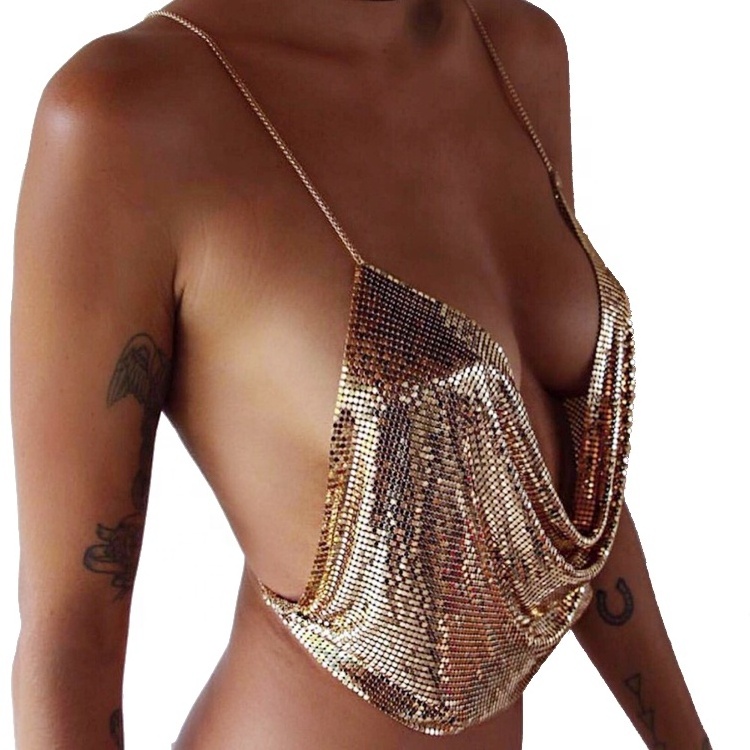 Sexy Bra Chain Women Sequined Dance Dress Vest low-cut Backless Cami Top bikini Beach Party Exaggerated Bra Chain Body Jewelry