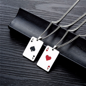 Four aces playing cards necklace las vegas stainless steel men necklace with pendant