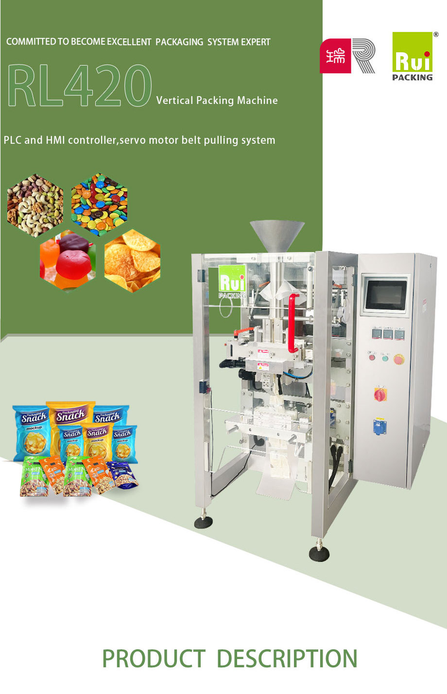 RL320 Automatic High Speed Vertical Packaging Machine for Food Dried Fruits Coffee Powder Liquids Pouches Bags Films