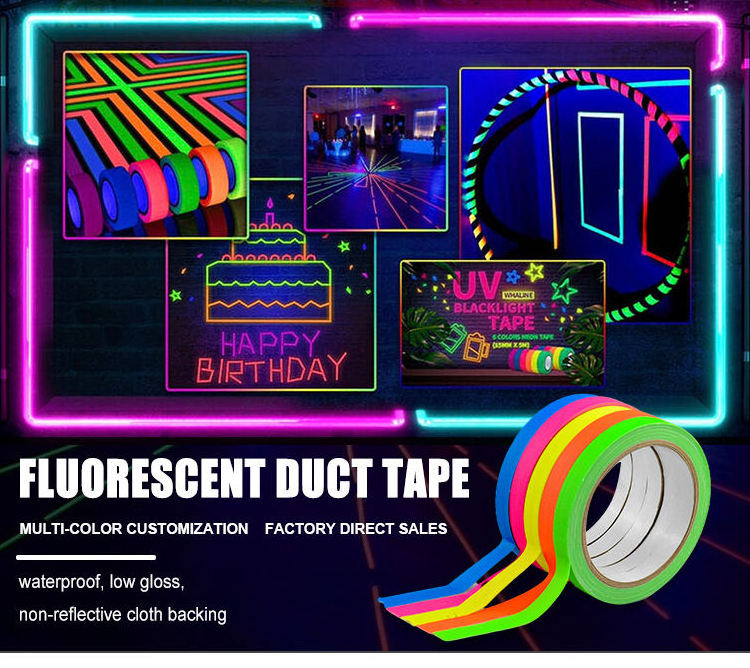 ANTI Heavy Duty Waterproof No Residue Neon Gaffer Fluorescence Cloth Duct Fluorescent Highlighter Colored Tape for UV Party