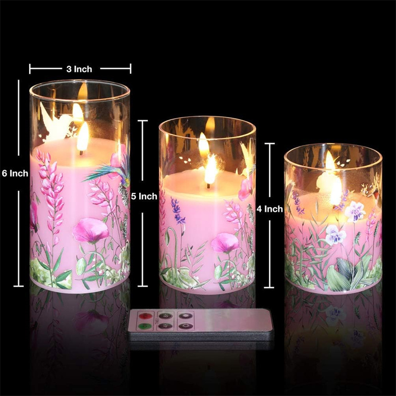 Hot Sales Pink LED Glass Flameless Candles with Remote and Timer Real Wax 3D-Wick Pillar Candles for Home Decor