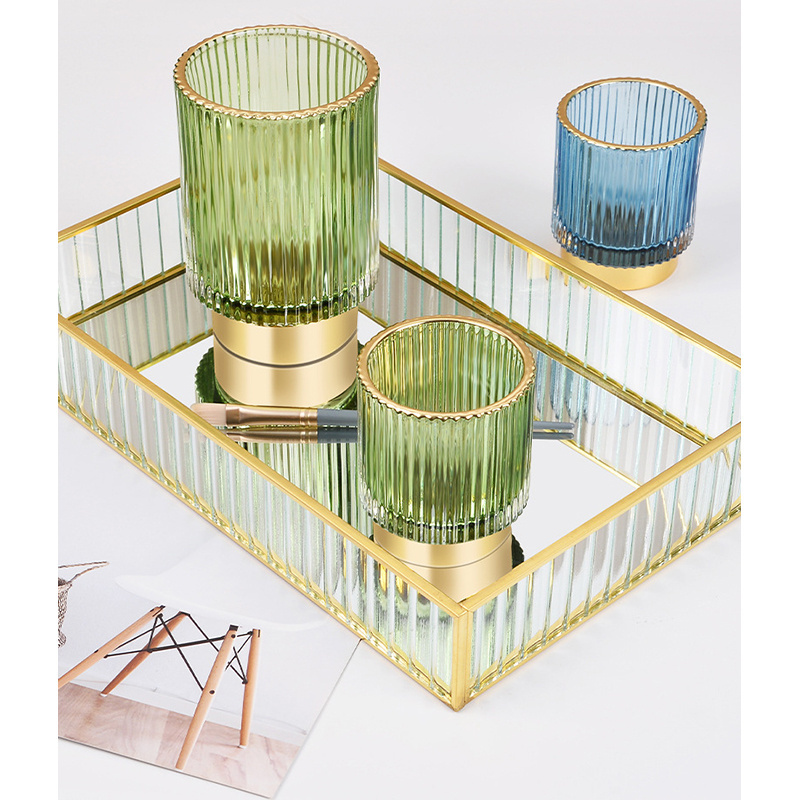 Multifunctional Amber Green Blue Glass Container Decorative Glasses Jar Holder Glass Candle Holders For Pen Bush Holder