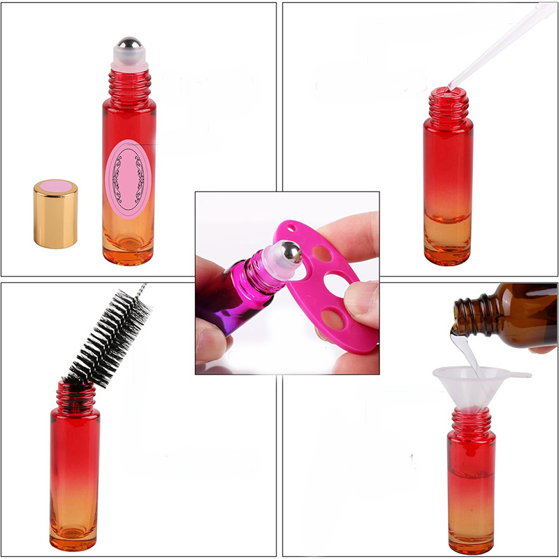 Roller Bottles Gradient Color Glass for Essential Oils 10ml Roll on Bottle with Golden Metal Cap for Perfume