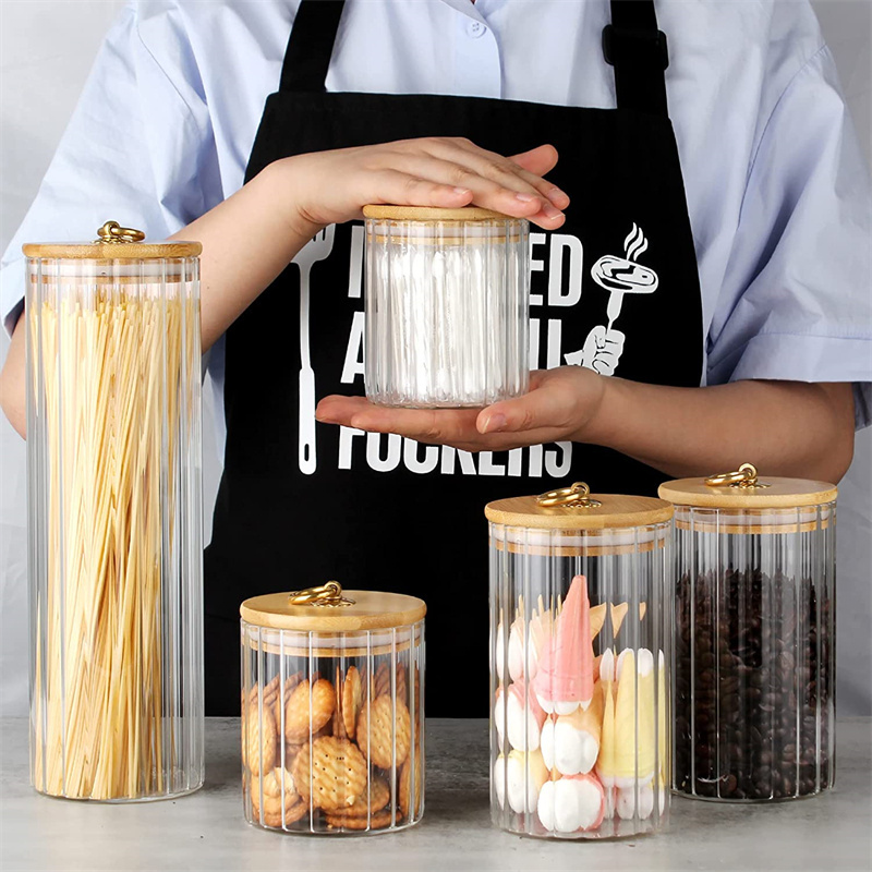 Glass Storage Jars Decorative Coffee Bar Container Ring with Airtight Bamboo Lid Metal for Home Kitchen Storage Bottles & Jars