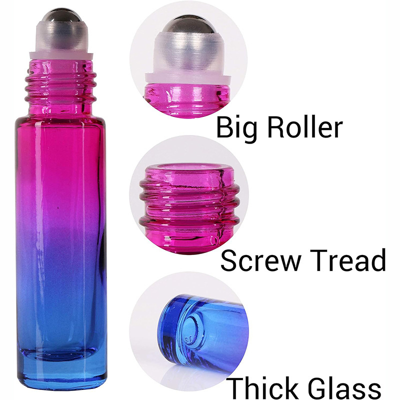 Roller Bottles Gradient Color Glass for Essential Oils 10ml Roll on Bottle with Golden Metal Cap for Perfume