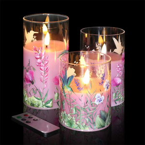 Hot Sales Pink LED Glass Flameless Candles with Remote and Timer Real Wax 3D-Wick Pillar Candles for Home Decor