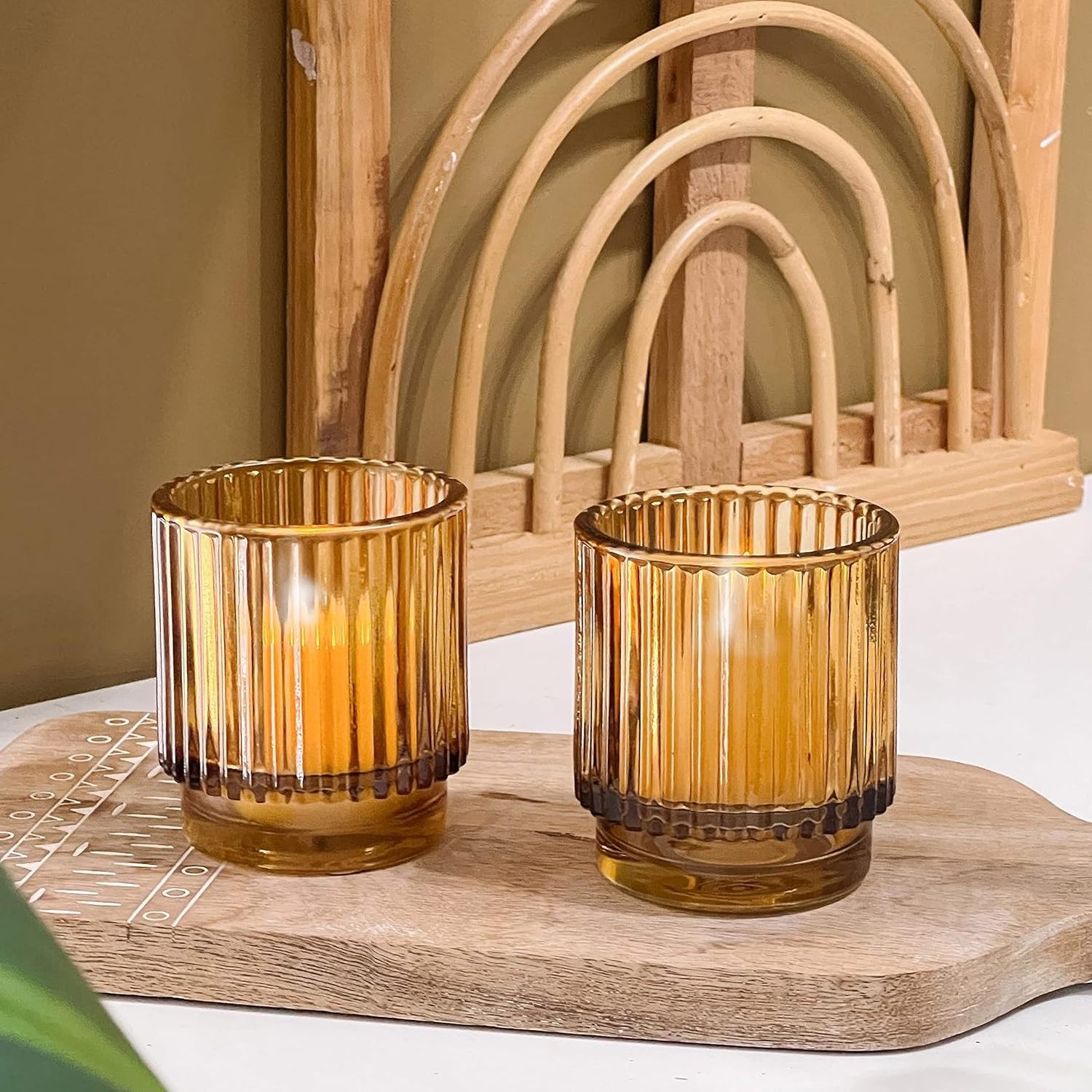 Wholesale candle jars amber Modern Pleated Custom Restaurant Wedding Votive Candle Cup Vessels Jar Glass Tea Light Holder