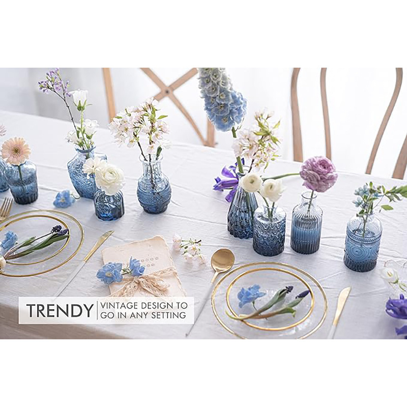 Luxury Small Glass Table Vases Wedding Art  Decoration Flower Bottle Vases Blue Bud Vase 30pcs Set Vintage