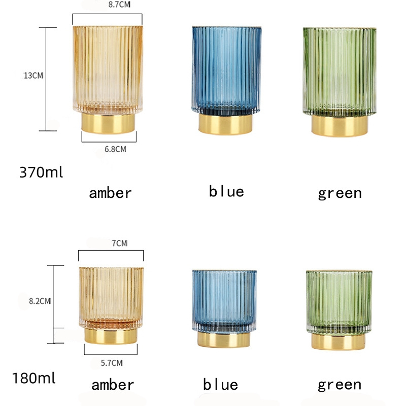 Multifunctional Amber Green Blue Glass Container Decorative Glasses Jar Holder Glass Candle Holders For Pen Bush Holder