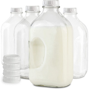 64oz Half gallon glass milk bottle large size for drinking storage glass bottle with plastic tamper evident lid