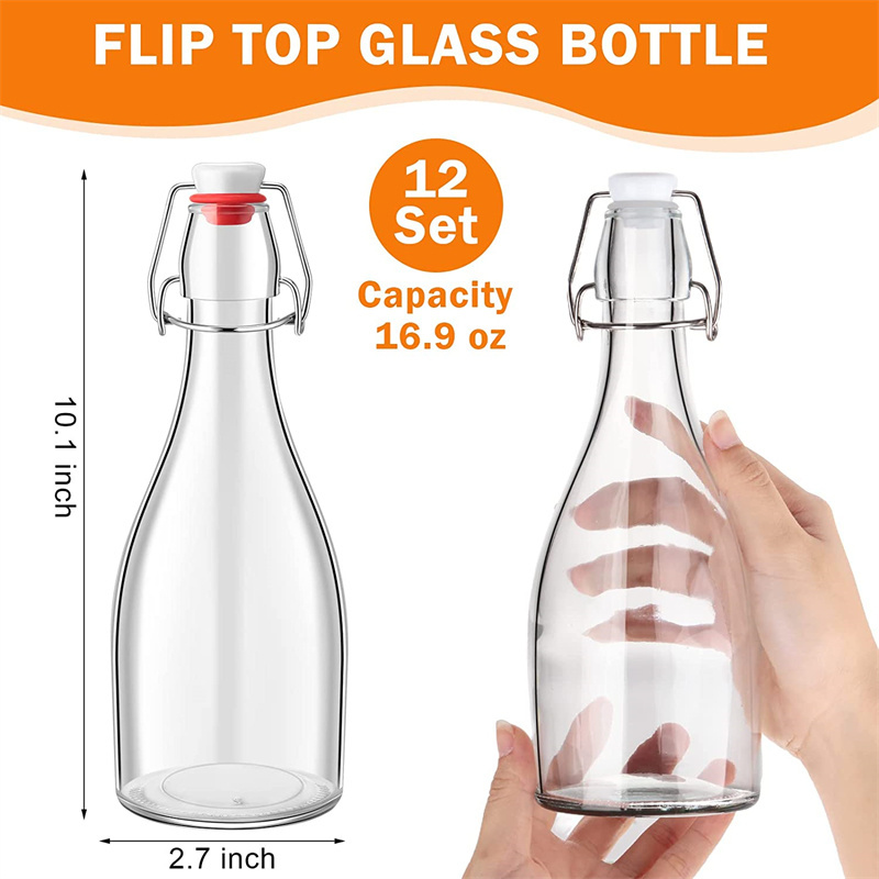 Factory Price 16.9oz Empty Drinking Glass Beverage Juice Milk Water Bottle with Swing Top