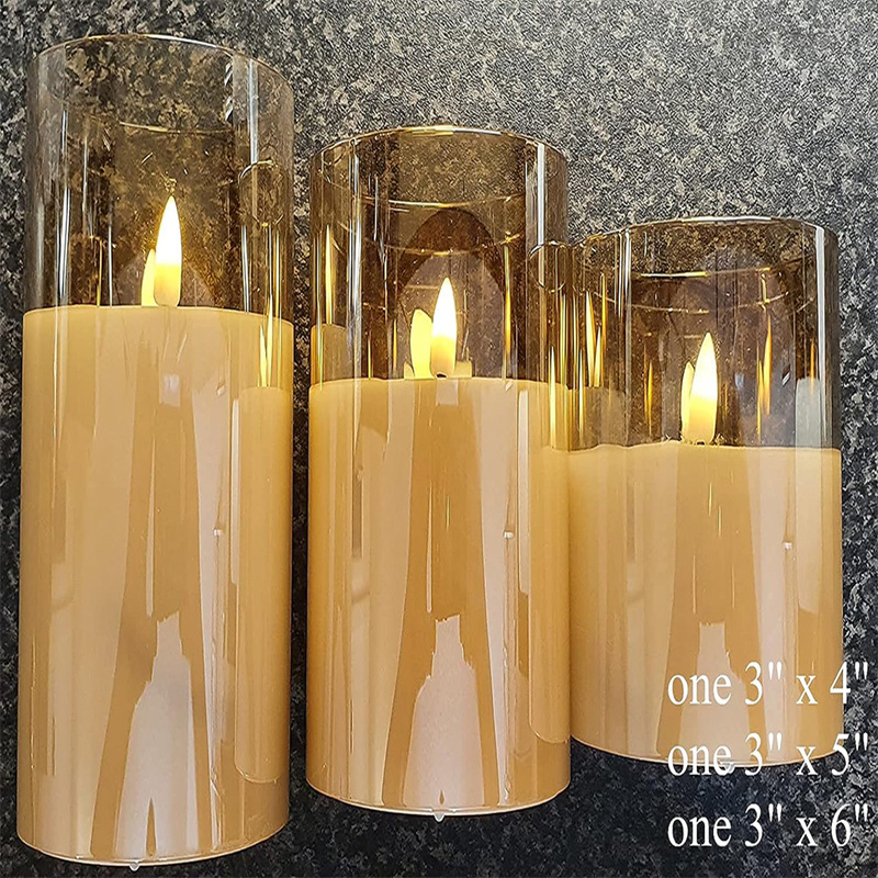 Hot Sales Gold LED Glass Flameless Candles with Remote and Timer Real Wax 3D-Wick Pillar Candles for Home Decor