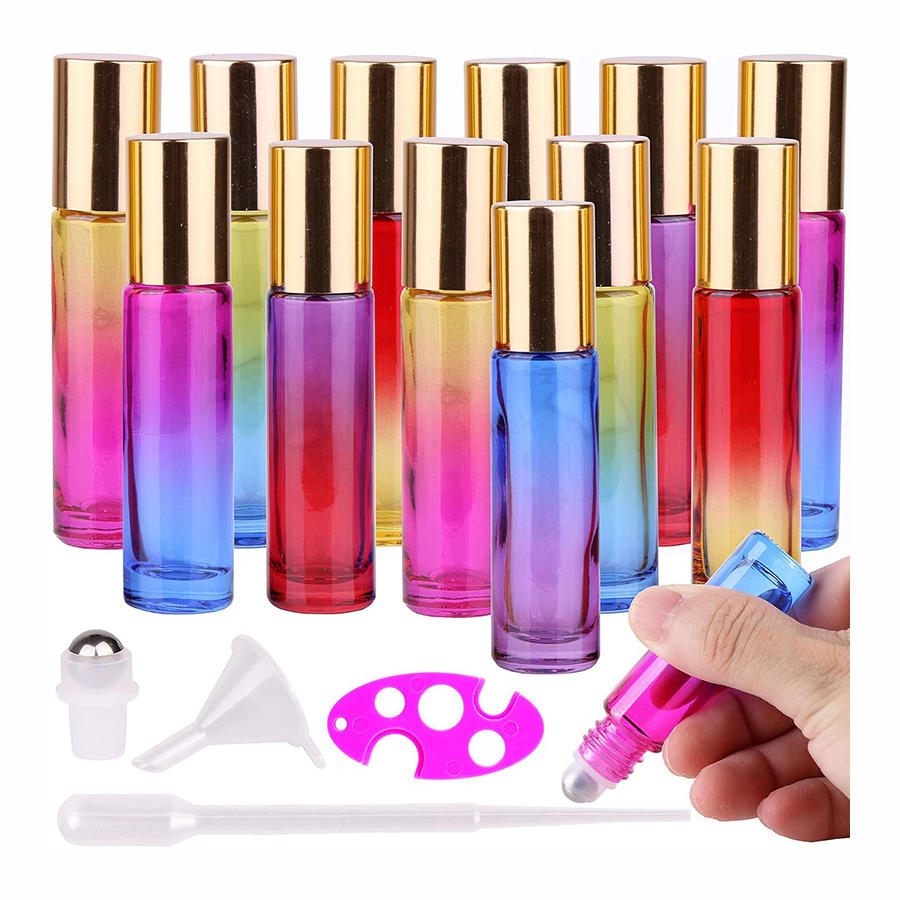 Roller Bottles Gradient Color Glass for Essential Oils 10ml Roll on Bottle with Golden Metal Cap for Perfume