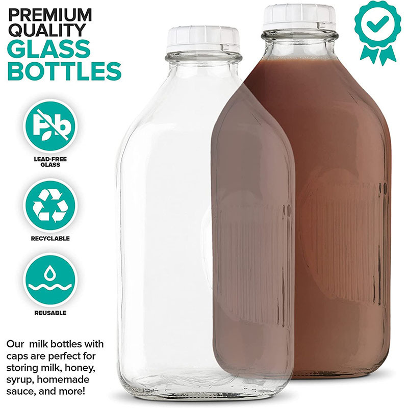 64oz Half gallon glass milk bottle large size for drinking storage glass bottle with plastic tamper evident lid