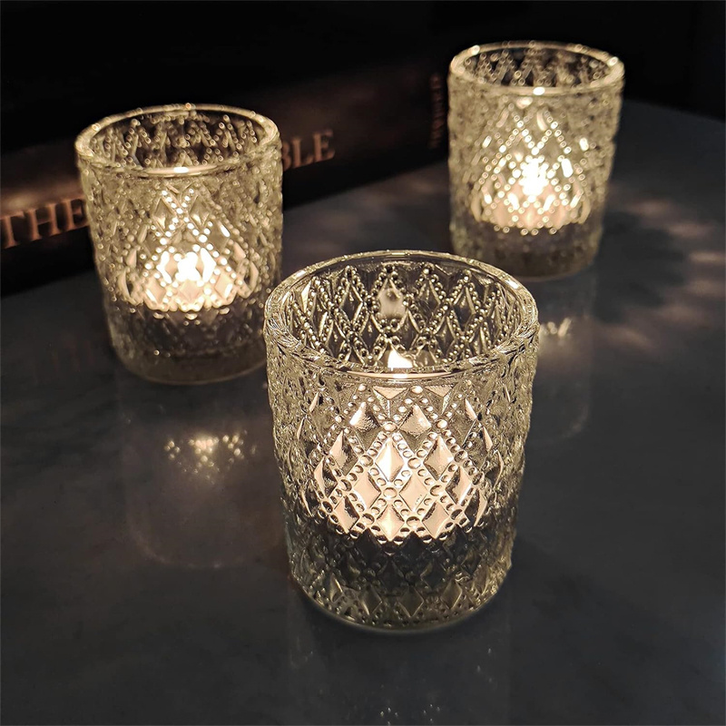 Hot sale transparent clear  Luxury Crystal Candle Vessels Glossy  Glass Votive Tealight Candle Holders  For Decoration