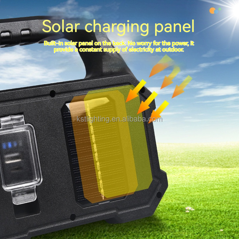 Multifunction Emergency power bank silver work light searchlight rechargeable portable solar led camping lamp flashlight