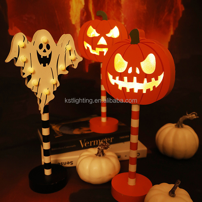 Hat with Pumpkin Wood battery operated wireless cordless Decoration Party Holiday lighting Halloween led night light table lamp