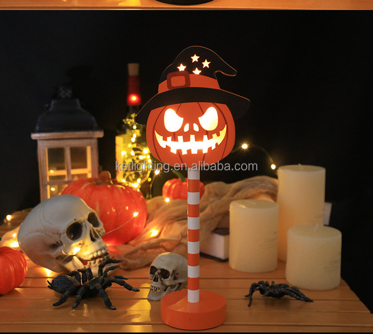 Hat with Pumpkin Wood battery operated wireless cordless Decoration Party Holiday lighting Halloween led night light table lamp