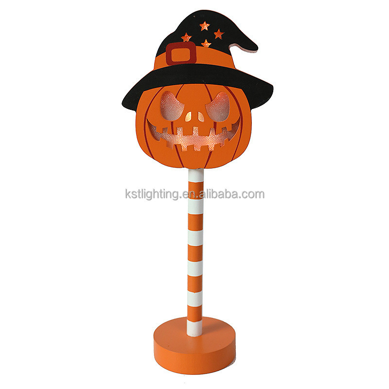 Hat with Pumpkin Wood battery operated wireless cordless Decoration Party Holiday lighting Halloween led night light table lamp