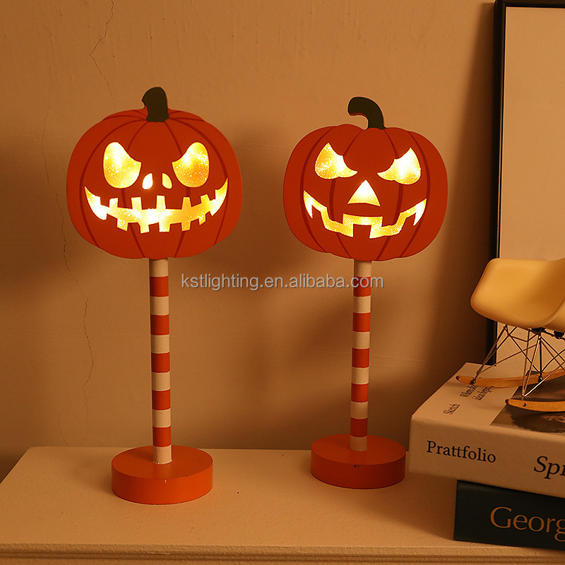 Hat with Pumpkin Wood battery operated wireless cordless Decoration Party Holiday lighting Halloween led night light table lamp