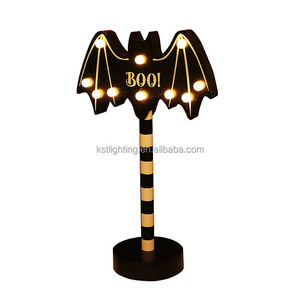 Big bat Pumpkin Wood battery operated wireless Decoration Party Holiday lighting Halloween led night light table lamp