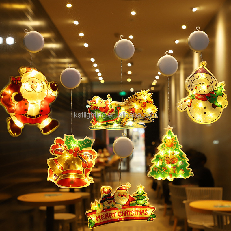 Colorful Christmas small hanging suction cup lamp Santa Claus Snowman gift battery operate window ornament holiday led light