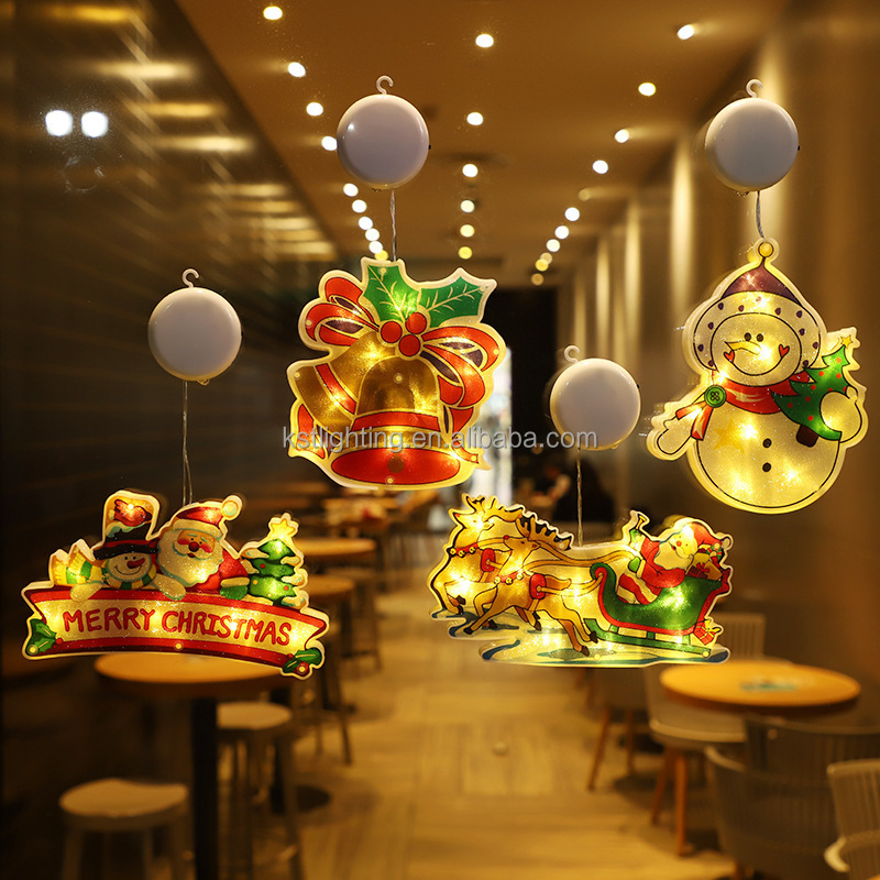 Colorful Christmas small hanging suction cup lamp Santa Claus Snowman gift battery operate window ornament holiday led light