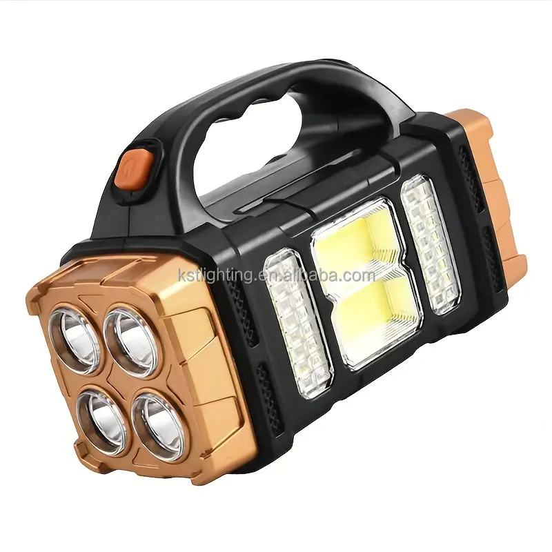 2024 new product small orange rechargeable batteries emergency portable solar COB camp lamp light led flashlight torch