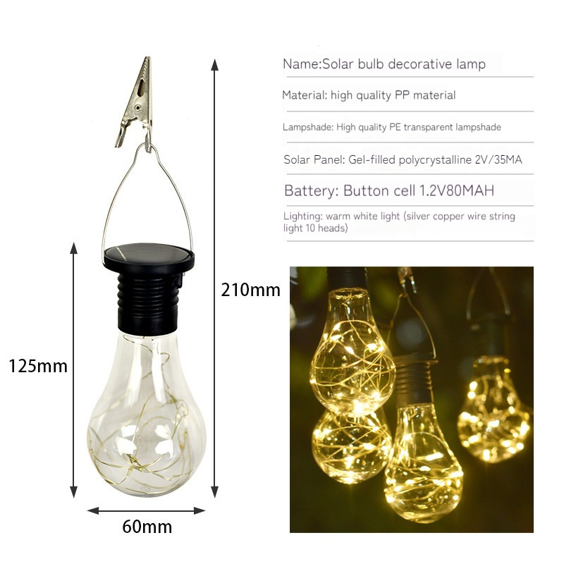 Solar Bulb LED With Clip Waterproof Hanging Solar Power Christmas Decoration Light