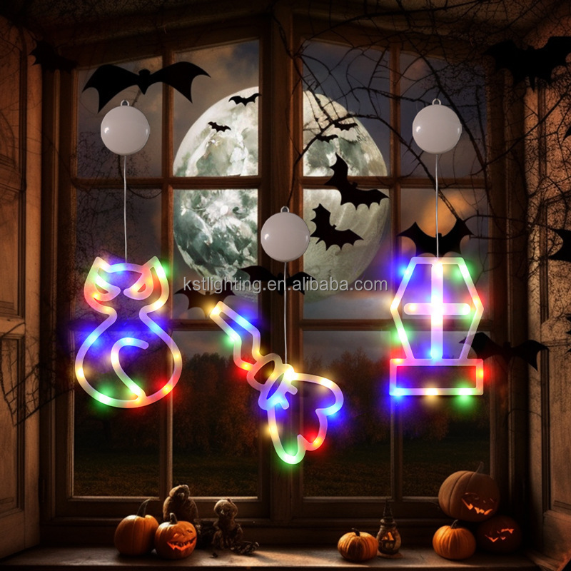 Flash and color Halloween pumpkin spider suction cup light window ornament holiday party led hanging lamp