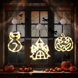 Color and flash Halloween pumpkin cat suction cup light window ornament holiday party led hanging lamp