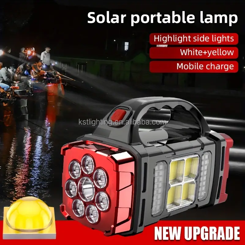 2024 new product large orange rechargeable batteries outdoor portable solar COB camp lamp light led flashlight torch