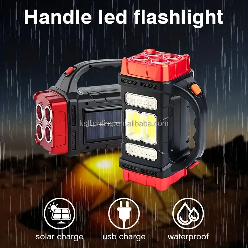 2024 new product small orange rechargeable batteries emergency portable solar COB camp lamp light led flashlight torch