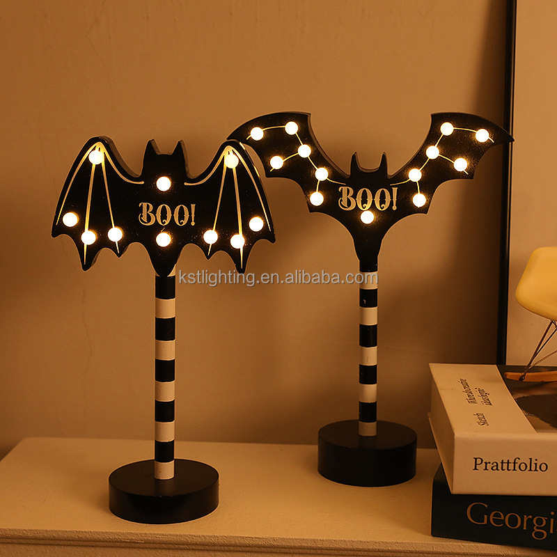 Big bat Pumpkin Wood battery operated wireless Decoration Party Holiday lighting Halloween led night light table lamp