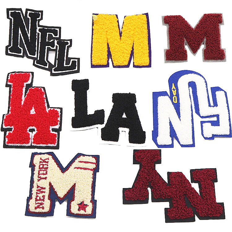 Top Rated Custom Iron On Patches Towel  Chenille Patches Custom Embroidery Letter Applique Logo Glue On Patches