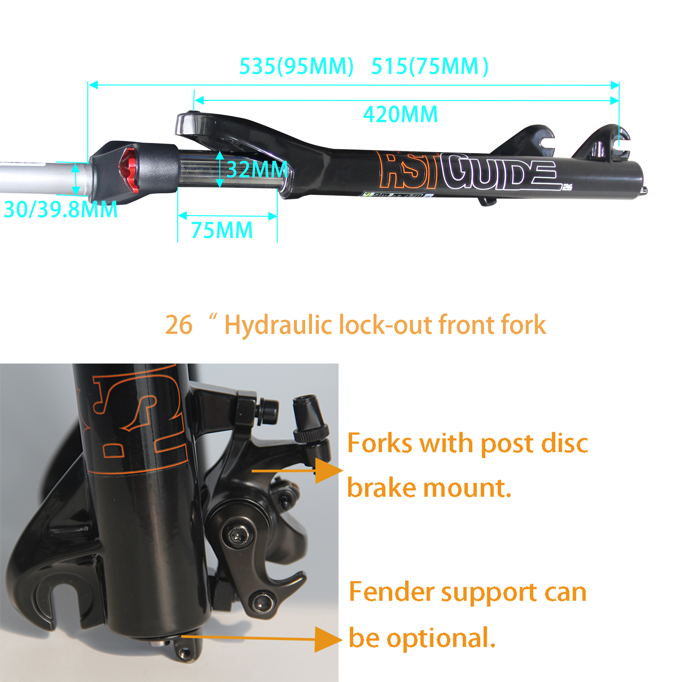 Bicycle Part GUIDE 26 inch TNL Hydraulic Compression Lock Out Suspension Fat bike Front Fork