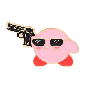 Custom  pink cute lovely cartoon pattern animal metal  hard soft enamel gun badge lapel pin