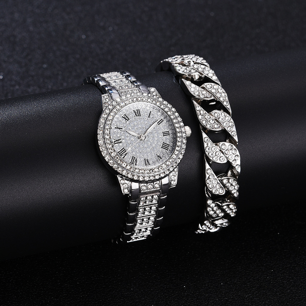 Luxury Full Crystal Diamond Watches Bracelet Set Men Women Relojes Para Mujer Fashion Gold Steel Belt Wrist Watch