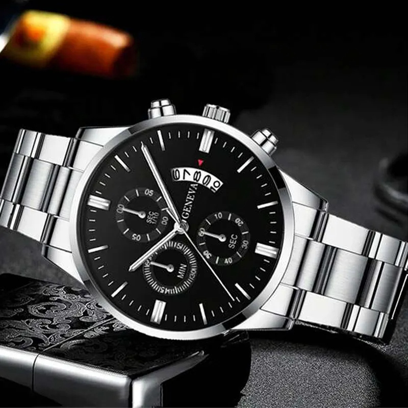 Brand Business Analog Wristwatch Luxury Calendar Date Stainless Steel Bracelet Quartz Watch Set For Men